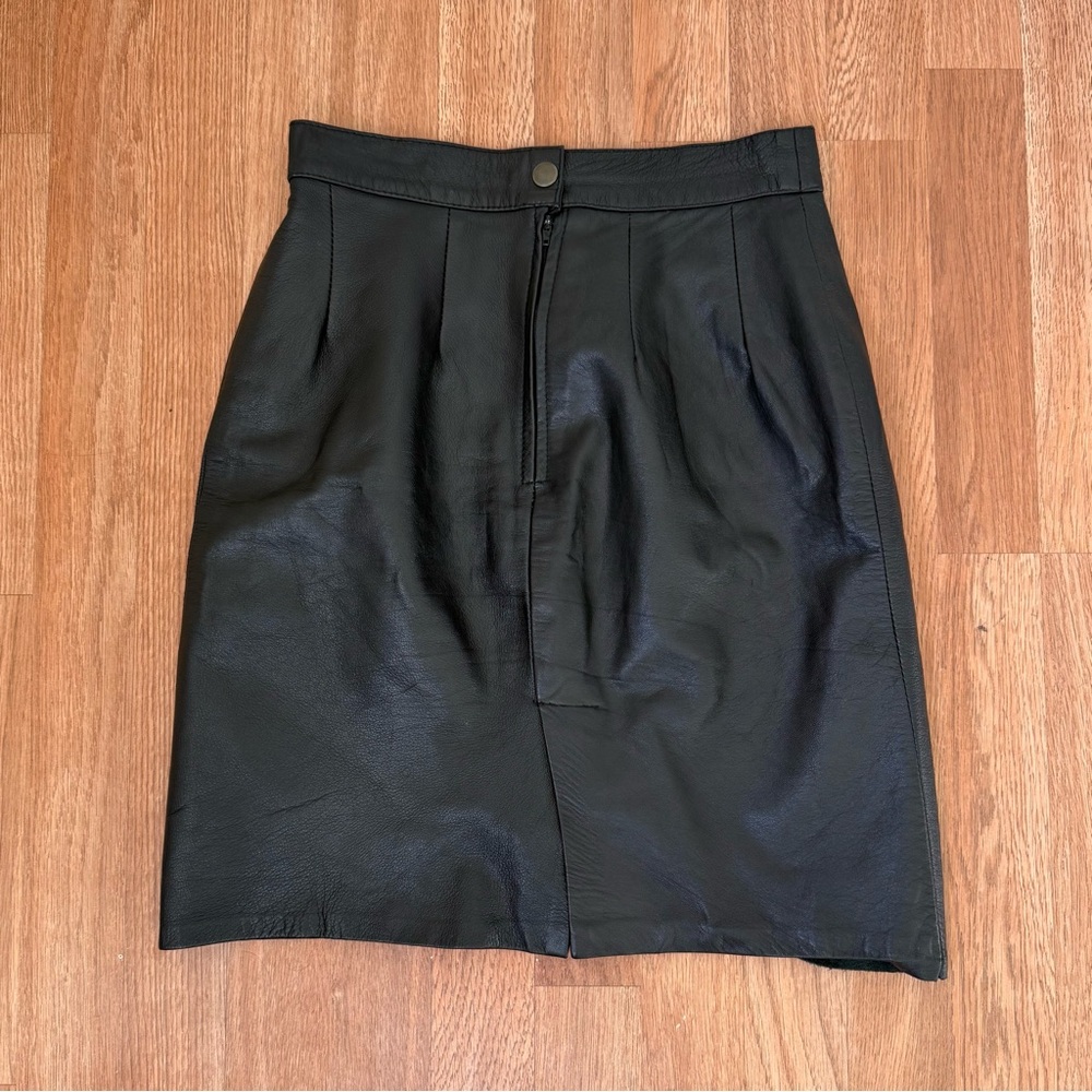 Vintage Vera Pelle Made in Italy Genuine Black Leather Pencil Skirt 90s Sz Small